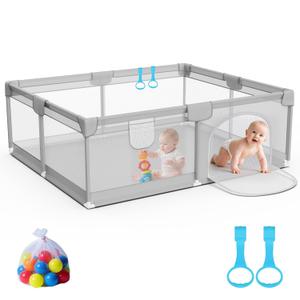 Omzer Baby Playpen 71x59inch - Large Playpen for Babies and Toddlers with 2 Pulling Handle & 50 Ocean Balls - Play Pen for Babies 6-12 Months - Safe Baby Fence Safe for Indoor Use