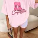 Oversized Western Cowgirl Shirts for Women Country Music Rock Band Tshirt (Pink, S)
