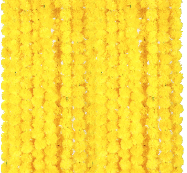 Giegxin 15 Pack Marigold Garland for Decoration 5 ft Long Strands Faux Artificial Marigold Flowers Diwali Indian Wedding Party Mantle Decor for Día De Muertos Pooja Religious Pongal(Yellow)