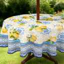 Outdoor Tablecloth with Umbrella Hole and Zipper, Lemon Waterproof Patio Table Covers, Round 60" x 60"