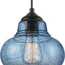 ELYONA 8 Inch Pendant Light for Kitchen Island Modern Blue Hand Blown Bubble Glass Pendant Lighting Hanging Light fixtures for Dining Room Bar Bedroom Living Room