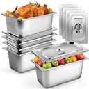 West Bay 6 Pack Hotel Pans with Lids, 1/3 Size 6-Inch Deep Stainless Steel Steam Table Pans, Metal Food Pans for Catering, Buffet, Restaurant & Kitchen Storage