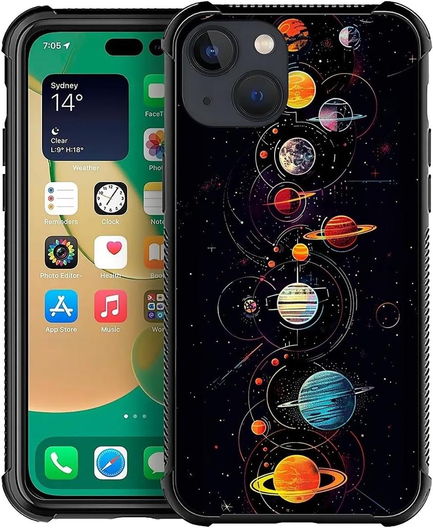 Phone Case Compatible with iPhone 15,Starry Space Planetgirl Cases, Tempered Glass Back+Soft Silicone TPU Shock Protective Case for iPhone 15.