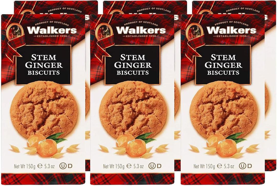 Walker's Shortbread Stem Ginger Biscuits, Scottish Cookies, 5.3 Oz (Pack of 6) (EXP 06/30/27)