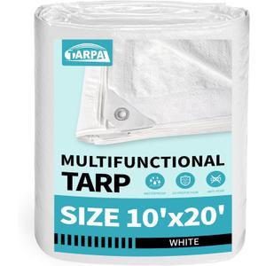 TARPAL 10x20 Feet White Tarp Waterproof Multipurpose Protective Cover All Purpose Outdoor Poly Tarps Cover for Shed, Camping, Farm,Firewood, Boat,Outdoor Furniture, Roof Waterproofing