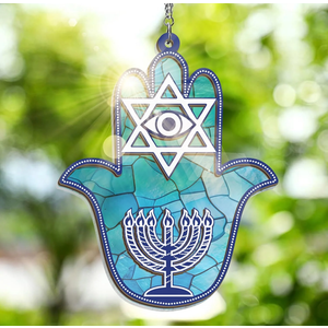 FLAGWIX Hanukkah Gifts for Women Men - Double Layered Hanging Suncatcher 6 in - Birthday Spiritual Good Luck Housewarming Gifts for Mom Dad Friends, Hamsa Hand Fatima Home Garden Decor