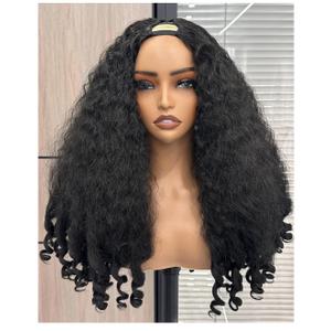 Afro V Part Wig Kinky Curly Wigs for Black Women, 180% Density Synthetic Kinky Curly Clip in Half Wig with Bouncy Curls (#1B, 20 inch)