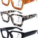 3 Pack Progressive Multifocal Reading Glasses for Women Retro Square Multifocus Readers Blue Light Computer Glasses, 2.5 x