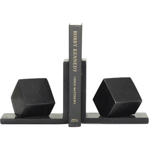 CosmoLiving by Cosmopolitan Marble Decorative Bookends Orb 10 lbs Non Skid Bookends, Set of 2 Office Bookends6 W, 6" H, Black