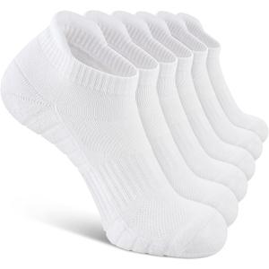 6 Pack Men's Ankle Socks With Cushion - Low Cut Athletic Sports Socks for Women Men (Large, White)
