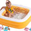 Baby and Toddler Pool with Cushioned Floor, Handles & Drain, 34"x10" Skin Safe Small Square Inflatable Kiddie Pool Portable Bathtub and Ball Pit, Summer Outdoor Gift for Babies, Infants & Toddlers 1-3