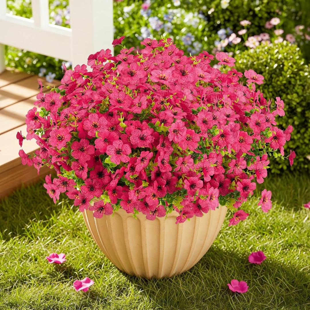 ATTGREAT Artificial Flowers Outdoors Faux Plants UV Resistant Fake Flowers Daisy Plastic Greenery Plnats Outside for Garden Planter Patio Porch Spring Summer Home Home Decor, 24 Bundles (Rose Red)