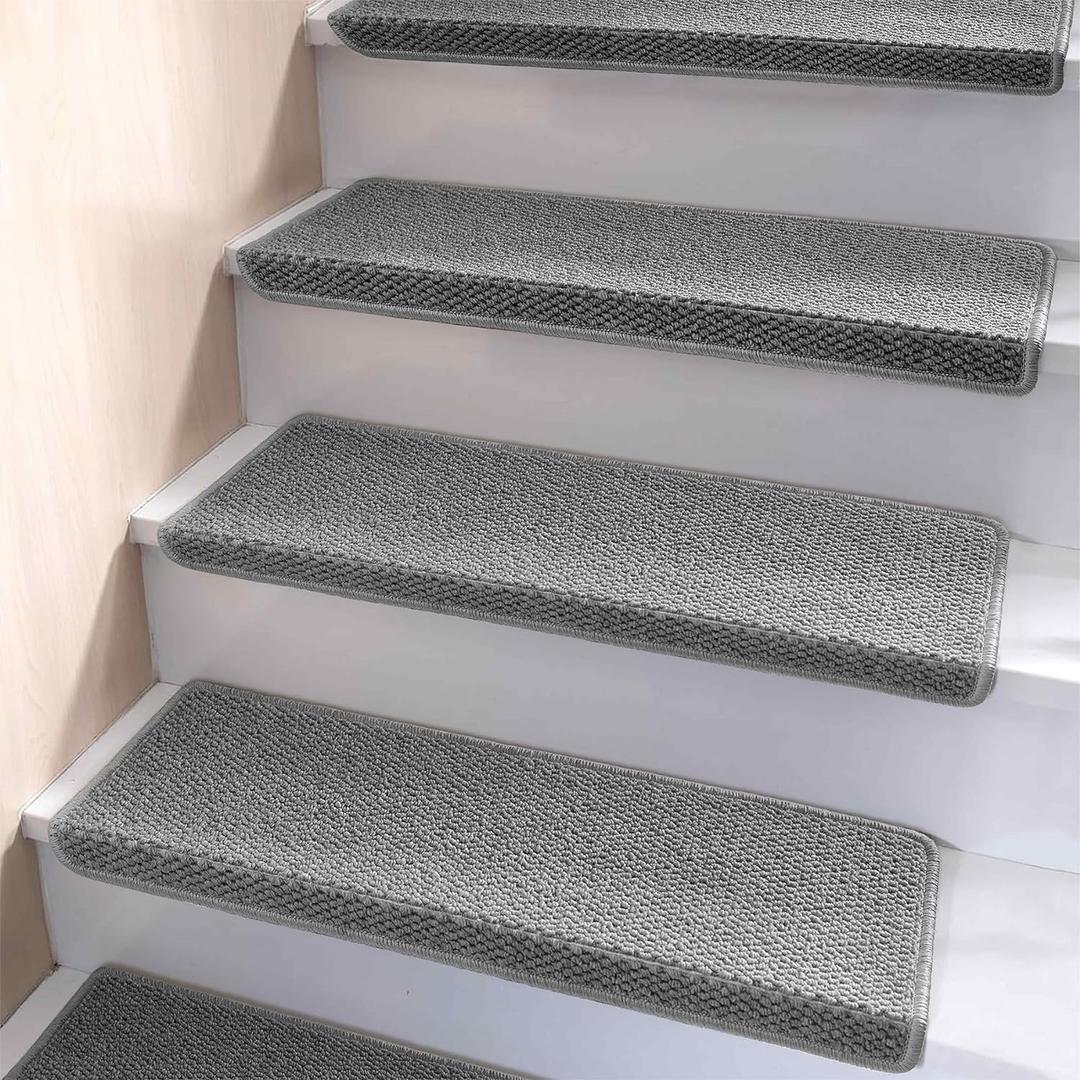 Brakki Bullnose Carpet Stair Treads, Non Slip Stair Treads for Wooden Steps Indoor, Stair Runner, Soft Stair Rugs, Edging Stair Protectors, Washable, 29.5"x9.5"x1.5" 14pcs, Grey