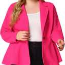 Agnes Orinda Women's Plus Size Blazer Notch Panel Work Business Casual Outfits Dressy Suit Jacket Peplum Blazers (Pink, XL)