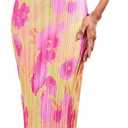 KMBANGI Womens Pink Floral Pleated Tube Maxi Dress Sleeveless Off Shoulder Strapless Backless Party Dress S, M, L, XL