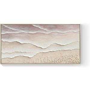 Beach Wave Textured Wall Art - Hand Painted Abstract Wall Painting for Living Room Framed Artwork 60x30 Horizontal Canvas Extra Large Plaster Wall Decor