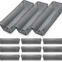 Maitys 12 Pcs Clear Drawer Organizer 9 x 3 x 2 Inches Plastic Rectangle Trays Makeup Vanity Storage Bins and Kitchen Drawers Dividers for Office Desk Silverware Kitchen Utensils(Black)