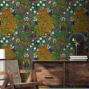 Wallpaper Peel and Stick Boho Wall Paper Removable Waterproof Green/Orange/Red Contact Paper for Bedroom, Bathroom, Home Wall 17.3" x 236.3"