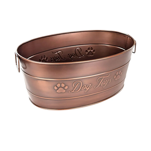 BREKX Indestructible Metal Dog Toy Bin - Galvanized Metal Bin with Handles for Accessory Storage - Pet Toy Basket, Blanket Basket - Storage Dog Toy Box, Farmhouse Decor (Copper - 25 Quart)