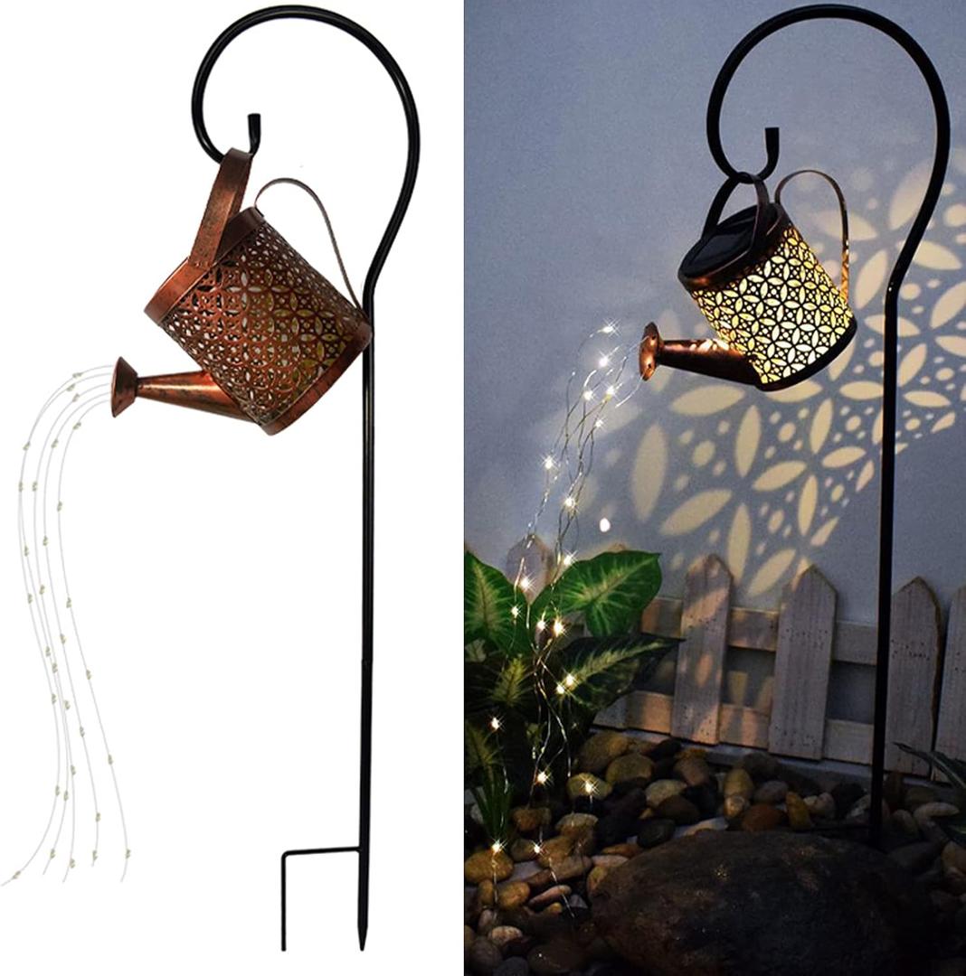 Solar Lanterns Outdoor Waterproof,Metal Watering Can Garden Decor,Hanging Solar Path Lights Yard Art,Outside Patio Decorations Gardening Birthday Gifts for Mom Grandma Women,with Hook,Large