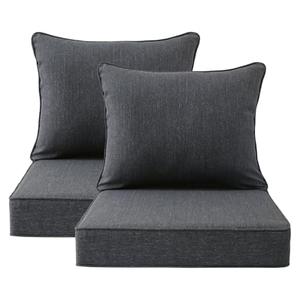 Unimatta Outdoor Patio Chair Cushions Set, 24" x 24", Set of 2, Water-Repellent, Fade Resistant, Deep Seat Bottom and Back Cushion for Backyard, Couch, Sofa and Patio Furniture, Charcoal