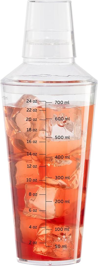 OGGI Clear Cocktail Shaker - 24 oz / 700 ml, Clear Durable Plastic Construction, Built in Strainer - Ideal Home Bar Drink Mixer, Bartender Kit, Essential Bar Accessories