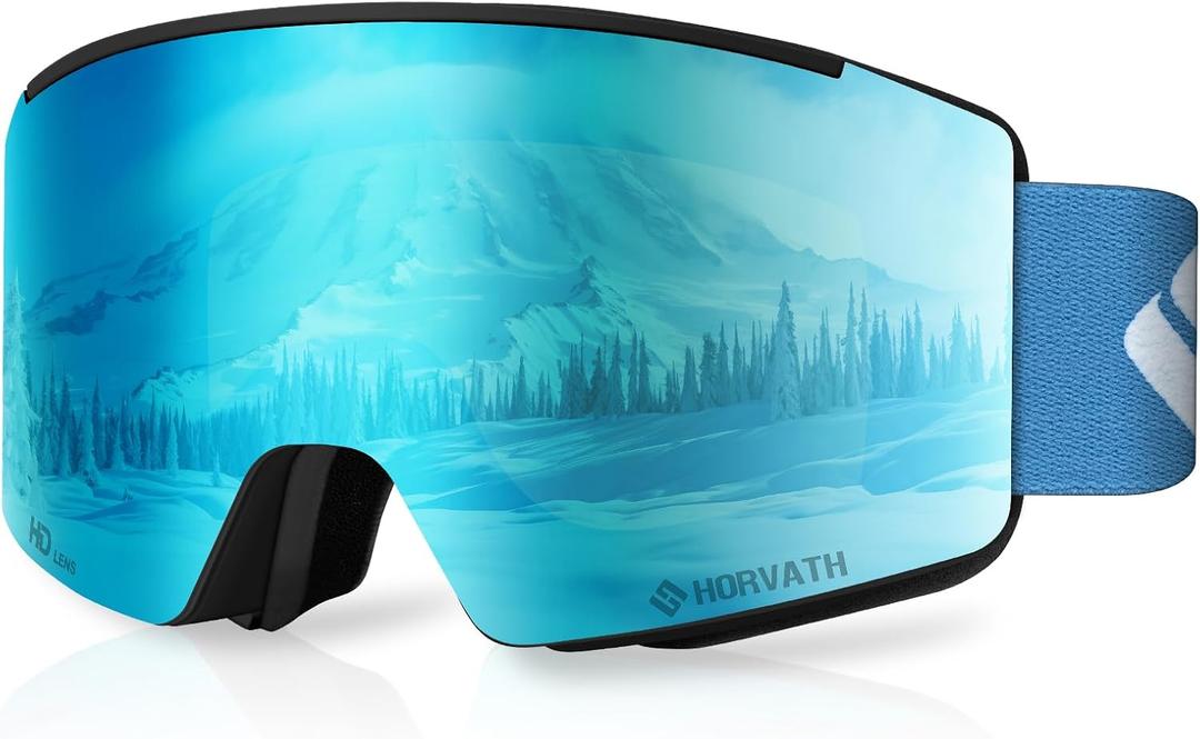 Kids Ski Goggles, Frameless OTG Snowboard Goggles HD Super Anti-fog 250s Mirrored Lens for Kids Youth