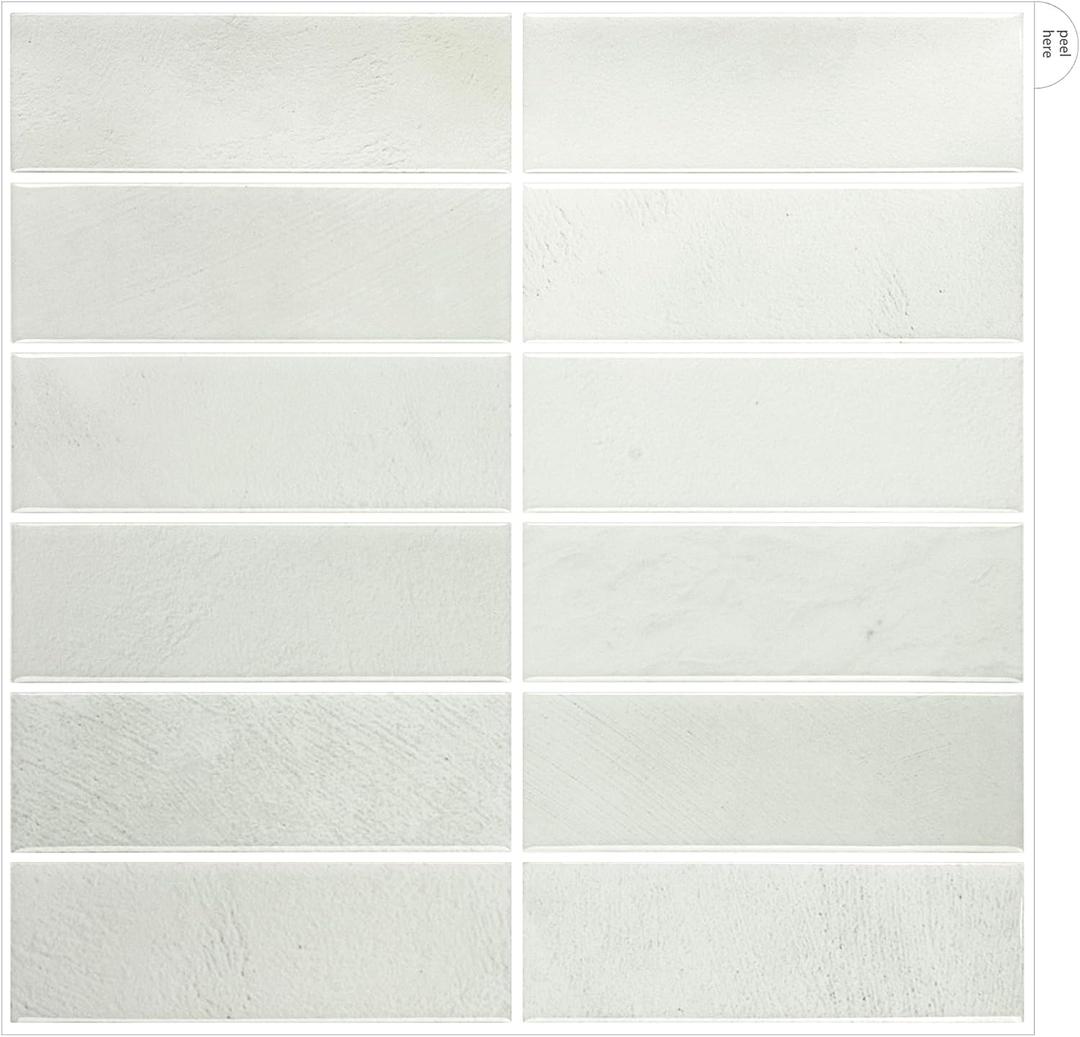 White Peel and Stick Backsplash Tiles for Kitchen, 10-Pack Self-Adhesive Waterproof Vinyl Bathroom Wall Tile(12 * 12 inches)