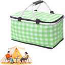 Picnic Basket Set, Picnic Basket, Insulated Lunch Box, 26L Large Capacity for 12 Adults, Picnic Basket with Sturdy Handles for Outdoor Activities, Travel, Beach, Camping (Green)