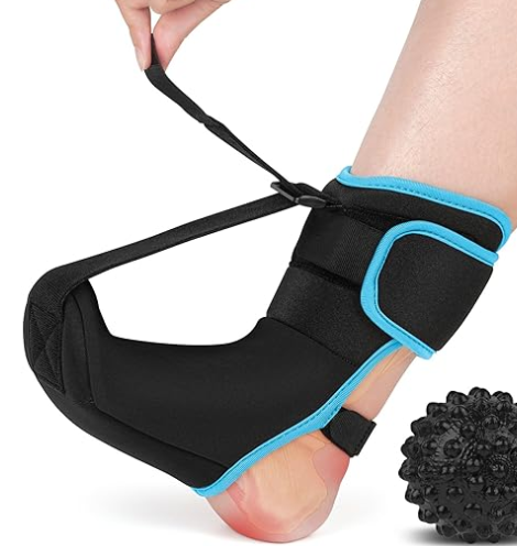 Plantar Fasciitis Night Splint Sock with Massage Ball for Tension Relief, Alleviate Pain from Plantar Fasciitis, Arch Pain, Heel Spur, Foot-drop and Achilles Tendonitis, Soft and Comfortable Foot Brace for Men and Women, Medium
