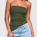 PRETTYGARDEN Tube Tops for Women Trendy Summer 2026 Spring Fashion Going Out Y2K Clothes Asymmetrical Ruched Strapless Shirts (Green)