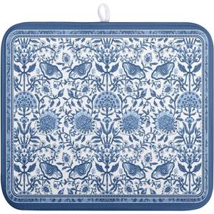 Blue Floral Dish Drying Mat for Kitchen Counter Boho Flowers Dishes Drainer Mats Rustic Farmhouse Microfiber Absorbent Dish Draining Spring Summer Reversible Dish Rack Pad 16x18 Inch