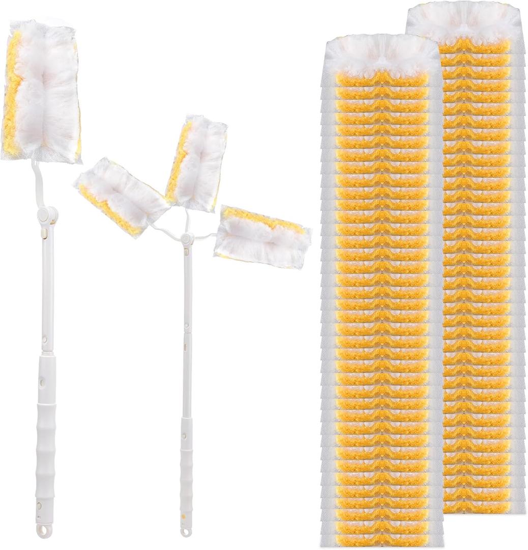 Dimeho 60 Count Duster Refills, Disposable Cleaning Duster Kit Heavy Duty Microfibre Dusters with Extendable Handle Starter Multi-Surface Dusters for Cleaning Home Furniture Blinds Ceiling Fan