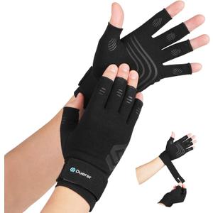 Duerer Arthritis Compression Gloves with Straps, Women Men for RSI, Carpal Tunnel, Rheumatoid, Tendonitis, Hand Pain, Hand Support. Fingerless Gloves for Computer Typing and Daily work (Black, S) (Small (1 Pair))
