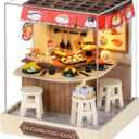 OZJAY DIY Miniature House Kit with Dust Proof Cover, 1:24 Scale Creative Room Mini DIY Wooden Dollhouse Miniature Kit for Adults Teen(Revolving Food House)