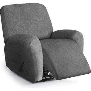 Recliner Chair Covers 4 Piece Stretch Couch Covers Recliner Slipcovers Couch Furniture Protector with Stripe Jacquard Sofa Cover Washable for Pets (Dark Grey) (1 Seater)