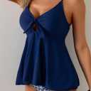 Eomenie Two Piece Tankini Swimsuits for Women Tummy Control Cutout Bathing Suit Tie Knot Flowy Swim Dress with Bottom (Blue, XL)
