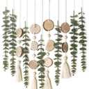 Artificial Eucalyptus Wall Decor Fake Greenery Leaves Stems Wall Hanging Plants on 16.5 inch Wooden Stick Boho Rustic Farmhouse Decor for Bedroom Kitchen Dining Room Bathroom