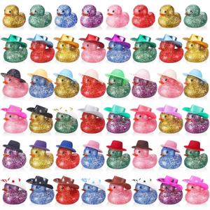 Realspring 200 Pcs Glitter Rubber in Bulk Summer Mini Rubber Ducks Bath Toy Accessories Sunglasses Necklace Hat for Baby Shower Birthday Swimming Party Gift Favor, 2 Inches