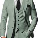 SPTALLFITJSV Dusty Green Men's 3 Piece Suit Wedding Prom Suits for Men Solid Slim Fit Single Breasted Peak Lapel Two Button Suit Blazer Set Small