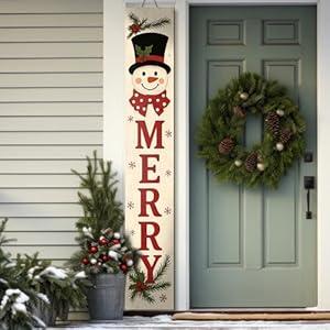 Threehoney Christmas Welcome Porch Sign 47"H Santa Wooden Hanging Sign Plaques Holiday Decoration for Xmas Front Door Farmhouse Outdoor Indoor Wall Craft Decor