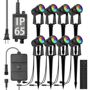 SUNTHIN Outdoor Landscape Lighting with Remote, RGBW Color Changing Spot Uplights, 8 Pack