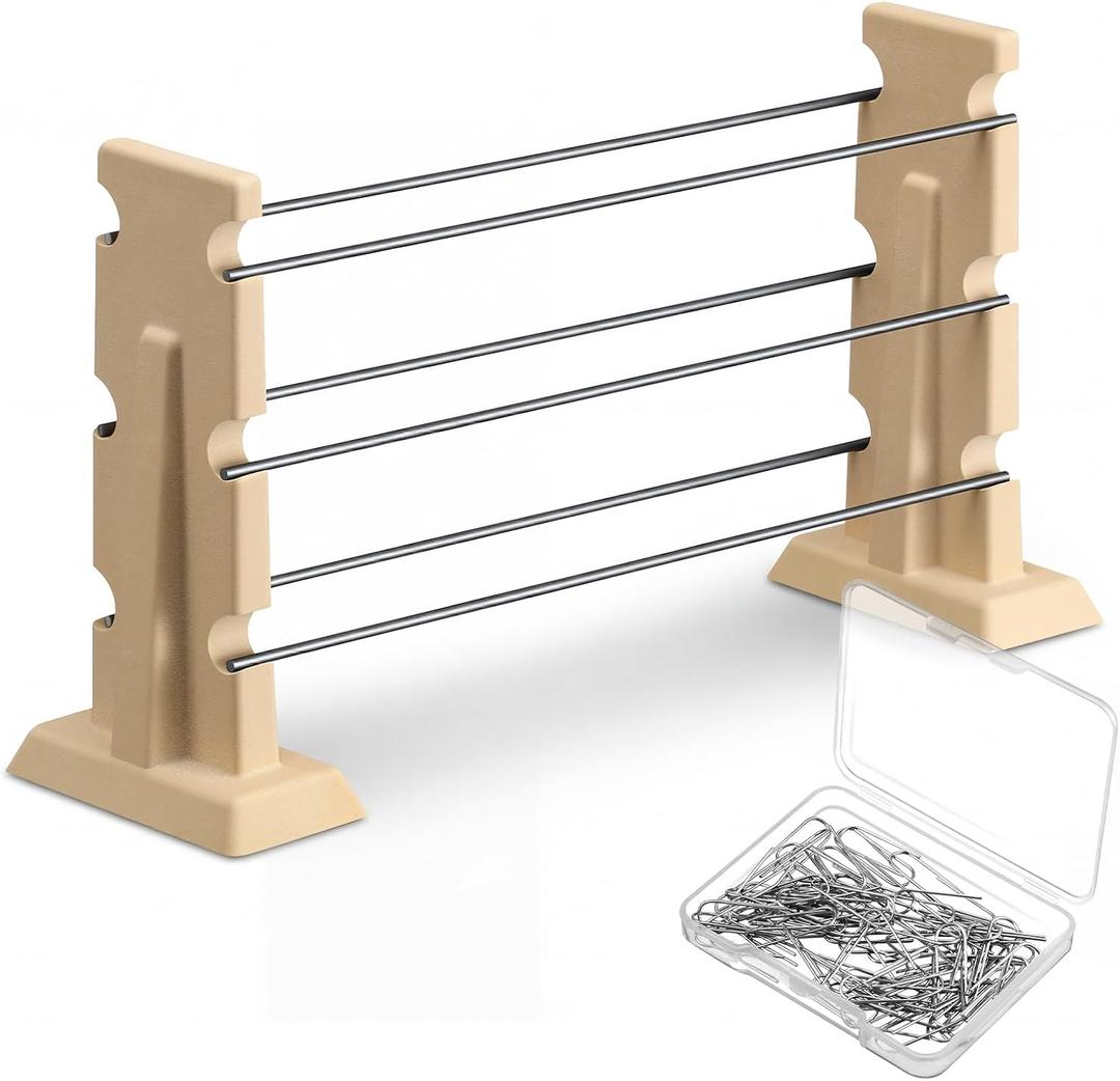 Ferrochef Large Bead Rack Set Include 2 High Temperature Kiln Support 6 Tungsten Wires(10") and 100 High Temperature Nichrome Wire Jump Rings Kiln Shelf with U Hooks for Fire Beads Pendants and Button