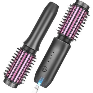 Cordless Curling Iron Brush, 2024 New Portable Travel Curling Iron Mini Brush for Women, 7000Mah USB Rechargeable Curling Wand Brush with Negative Ion, Gray