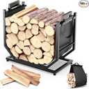 YENGOTH Firewood Rack, Indoor/Outdoor Firewood Holder with Firewood Carrier Bag, 25 Inch Thickened Metal Fireplace Log Holder with Adjustable Feet, Black