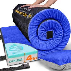 Extra Thick GAIALOOP 4 INCH Memory Foam Camping Mattress, Roll Up Floor Sleeping Mat Camp Cot Mattress Pad Travel Camping Couch Bed for Guest Adults Side Sleepers (Twin: 75*38*4", Lapis Blue)