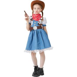 LETIME Cowgirl Costume for Girls 7pcs Set Halloween Kids Cowgirl Western Outfit Dress with Hat and Bandanna for Teens