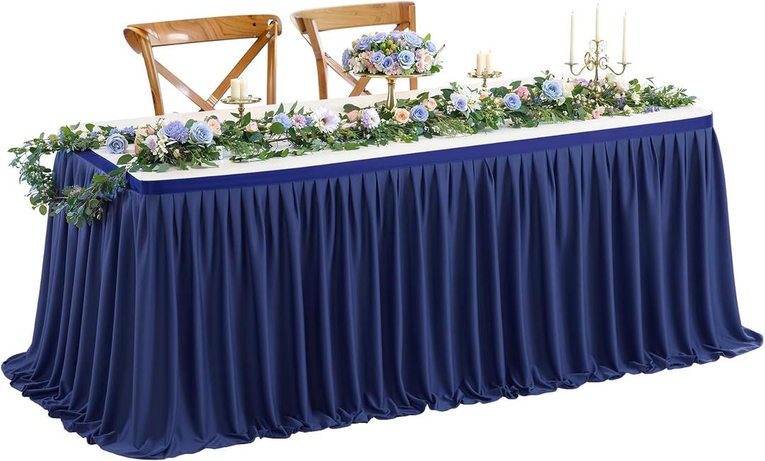 Wish Care 6ft Long Navy Blue Table Skirt for Rectangle Tables Decorations - Wrinkle Resistant Polyester Pleated Table Skirting Desk Skirts for Office Baby Shower Birthday Party Wedding Banquet