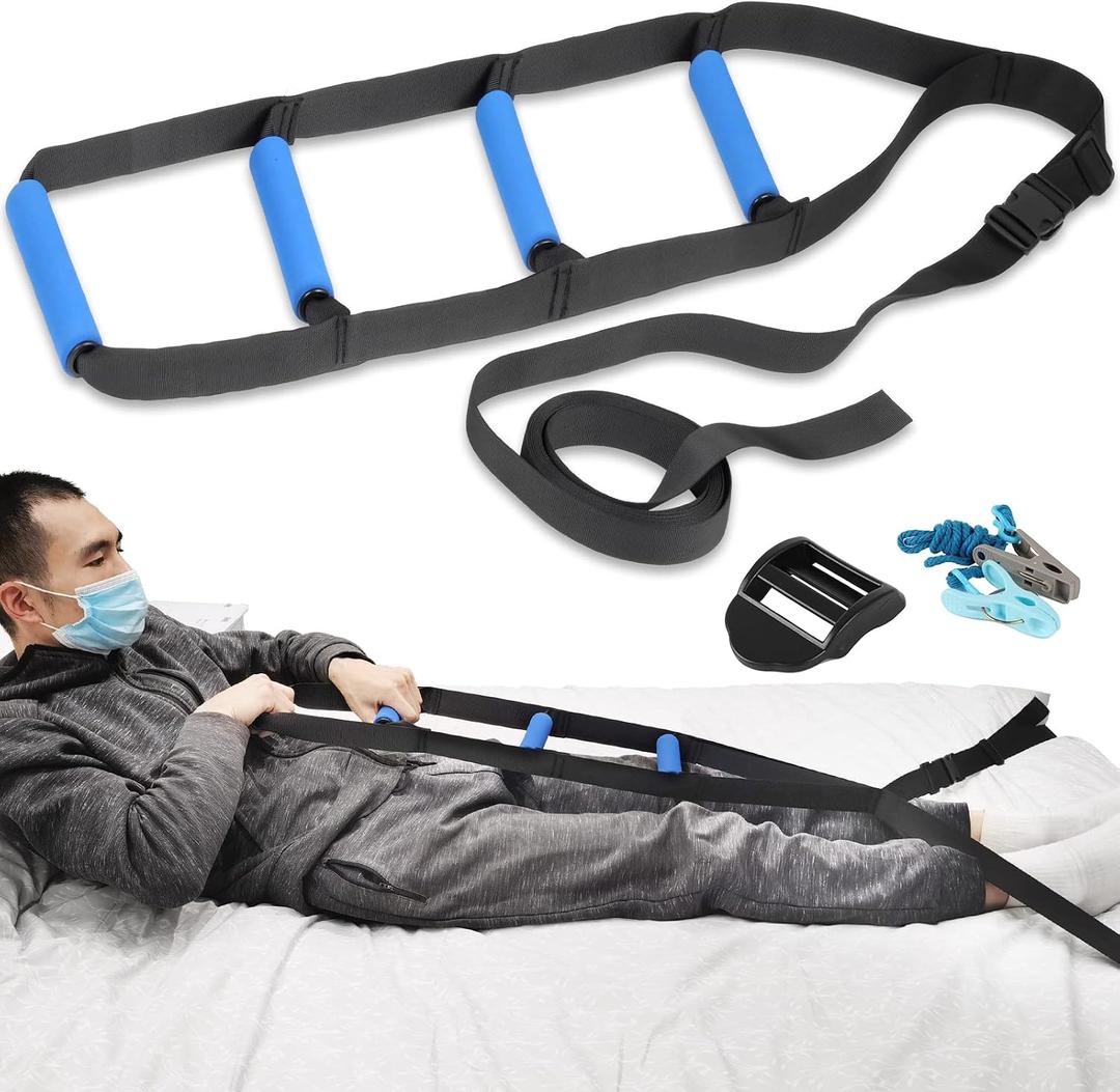 Bed Ladder Assist,Pull up Helper and Sit up Helper 4 Handle Grips,Bed Rail Assistance Devices Adjustable Length Bed Lift for Most Beds Mobility Aid for Elderly, Handicapped, Injured (95 Inches)