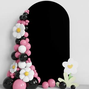 Asee'm 7.2FT Wedding Arch Cover Black Fitted Spandex Cover 2-Sided Round Top Chiara Backdrop Stand Covers for Party Ceremony Birthday Banquet Decoration